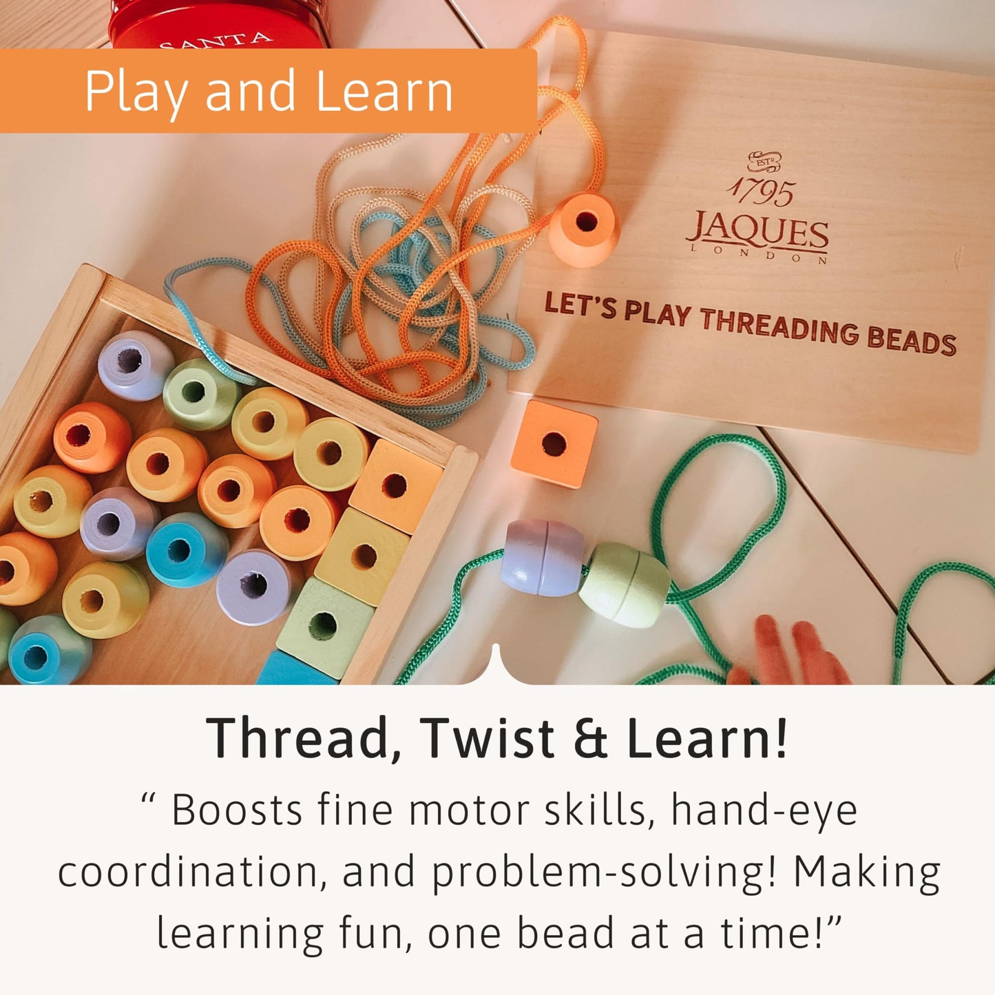 Jaques of London Toddler Threading Beads | Quality Wooden Toys for 3 4 5 Year Olds | Montessori Toys for Kids | Quality Since 1795