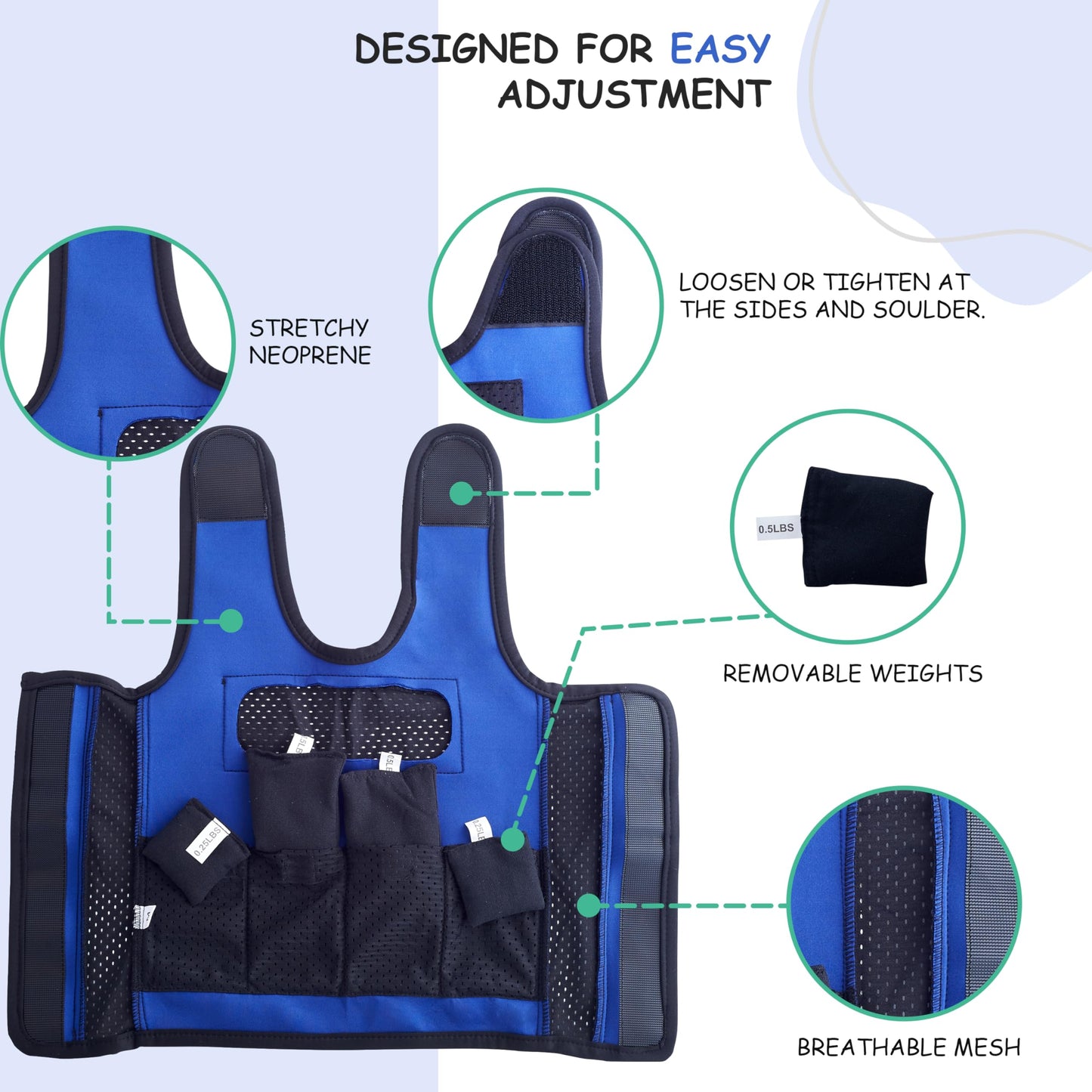 Sentire-Sensory UK – Blue Adjustable Weighted Vest – Compression Vest – For Kids Aged 5-9 (M)