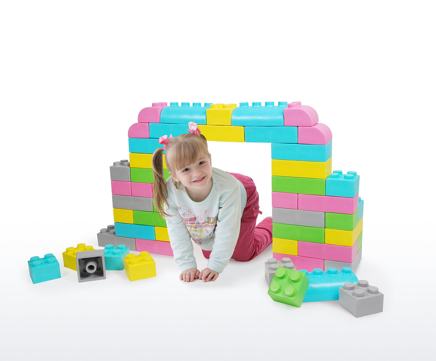 Playlearn 42 Piece Soft Brick Construction Set Large Soft Lego Style Pieces (Pastel Colours)
