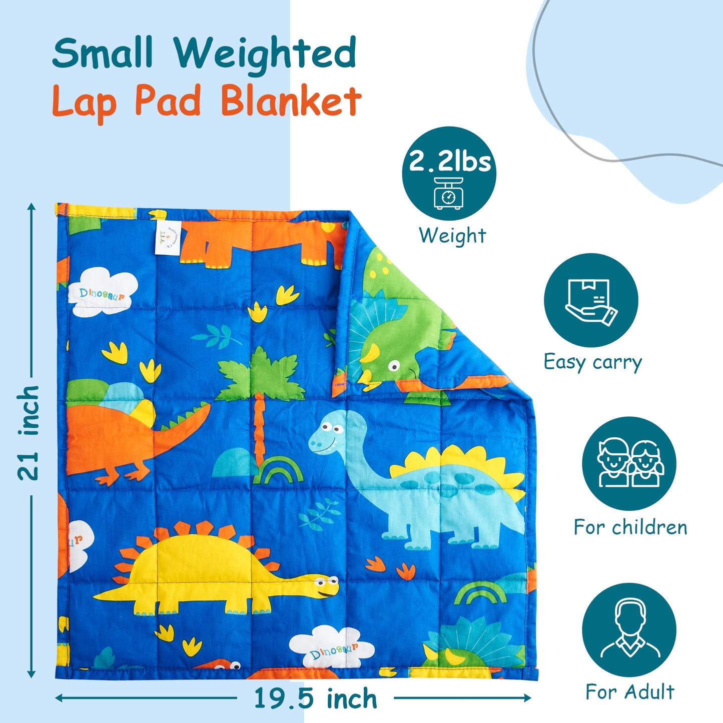 Sentire-Sensory UK - 2lb (1kg) 48 x 53cm Weighted Dinosaur Lap Pad - For children with Autism - ADHD & Anxiety (1kg)