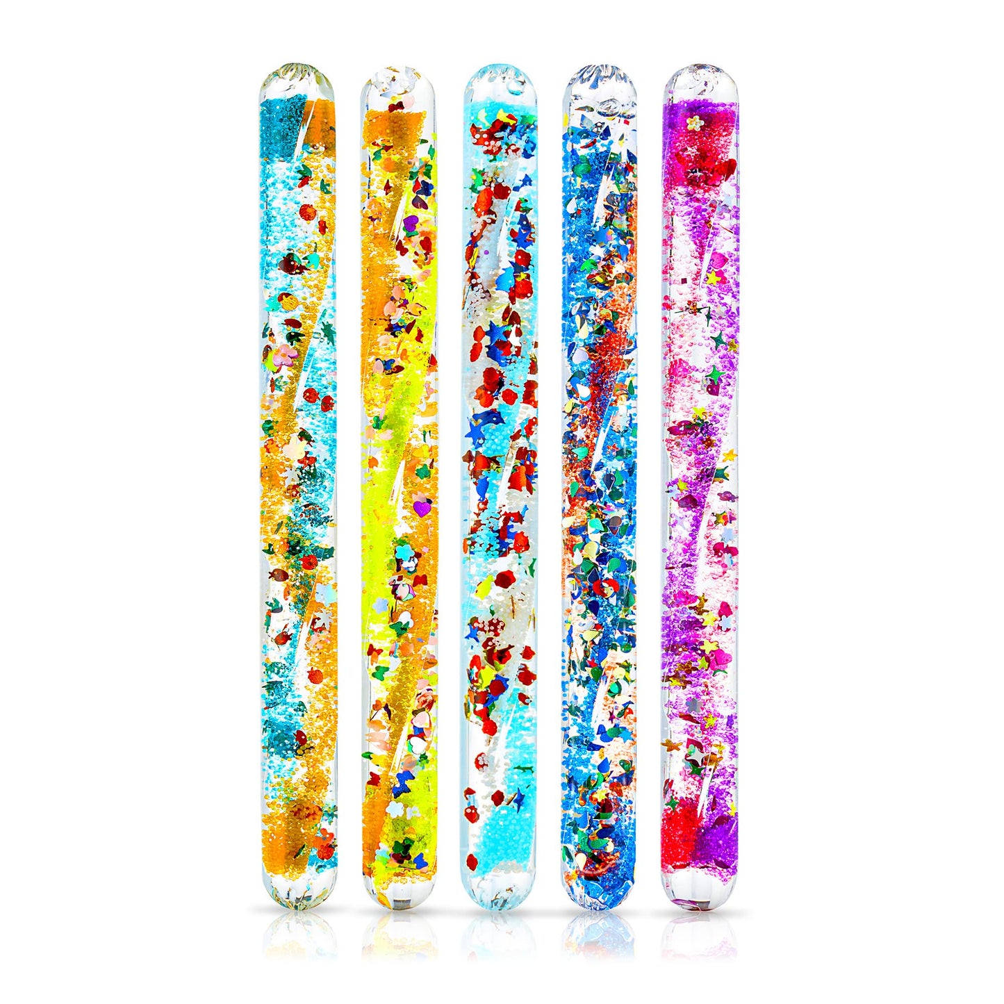 JFA Supplies Pack of 5 Spiral Glitter Wands 16cm Long Assorted Colours and Shapes