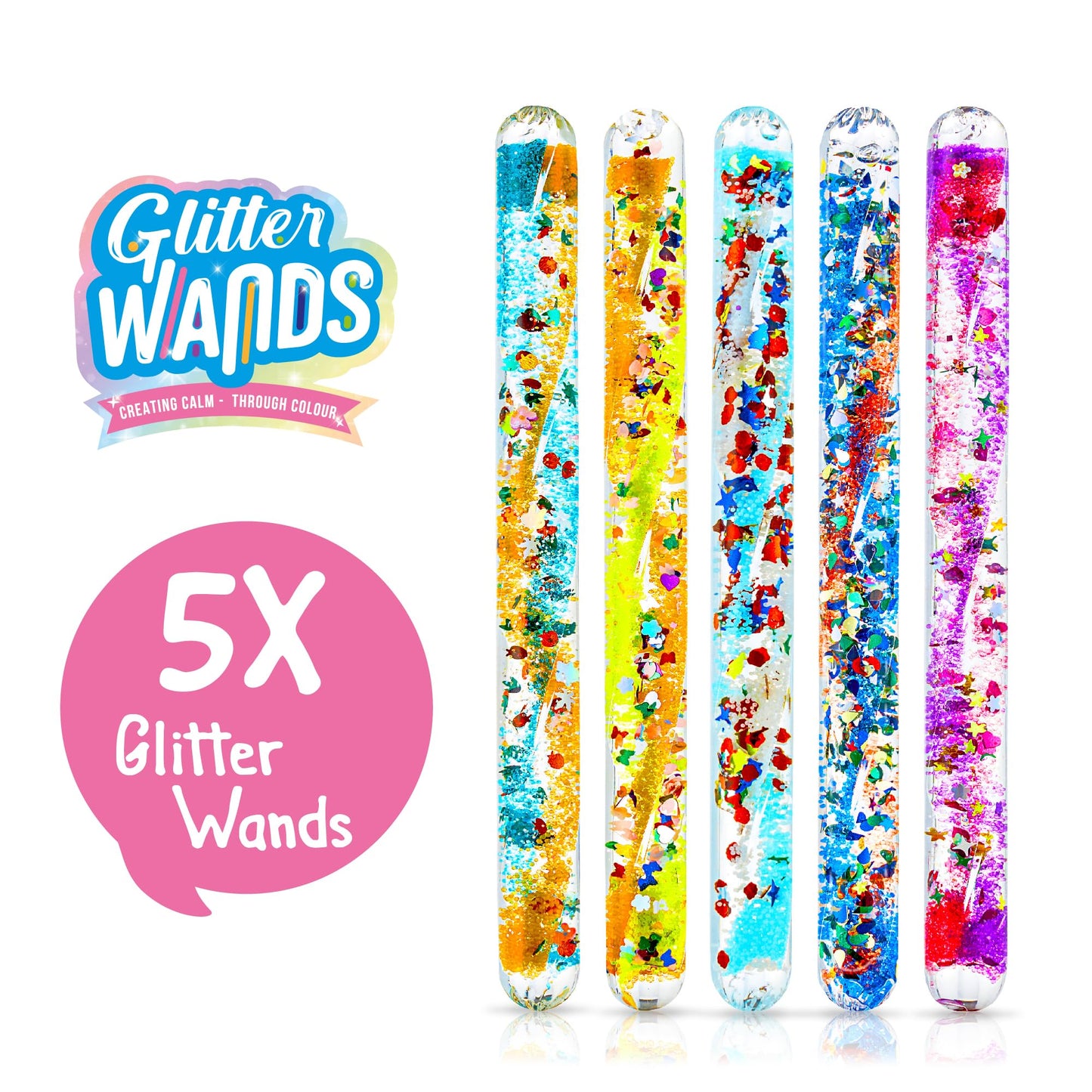 JFA Supplies Pack of 5 Spiral Glitter Wands 16cm Long Assorted Colours and Shapes