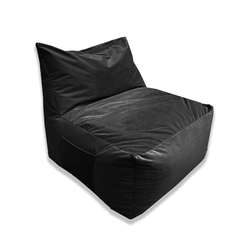 Kosiproducts Bean Bag Chair, Luxury Plush Velvet Beanbag Seat, Soft Beans Ergonomic for Body Support. [Black, Kids Size]