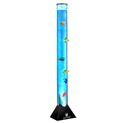 Straame 90cm Bubble Fish Lamp, Colour Changing LED Light, Sensory Room Decor & Mood Lamp, Includes Artificial Tropical Fish, Adjustable Bubble Tube, Plug-in Power, Black Base