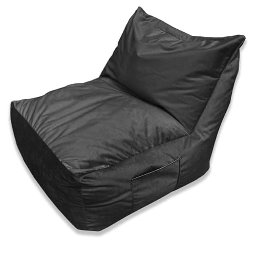 Kosiproducts Bean Bag Chair, Luxury Plush Velvet Beanbag Seat, Soft Beans Ergonomic for Body Support. [Black, Kids Size]