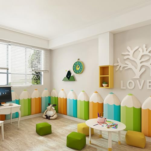 3D Anti-Collision Wall Padding, 4pcs Pencil Shaped Upholstered Wall Panels, Peel and Stick Headboard, Playroom Decor Wall Padded, Nursery Sensory Wall Stickers (Green, 4)