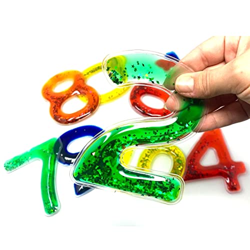 Playlearn Squidgy Sparkly Numbers 10 Pack Sensory Gel Shapes, Glitter & Colourful Liquid