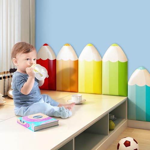 3D Anti-Collision Wall Padding, 4pcs Pencil Shaped Upholstered Wall Panels, Peel and Stick Headboard, Playroom Decor Wall Padded, Nursery Sensory Wall Stickers (Green, 4)