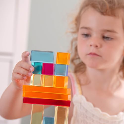tickit Wooden Building Blocks & Crystal Gem Cubes Construction Set with Storage Tray – Mixed Shape Blocks for Stacking, Balance, Architecture, Small World & Creative Play