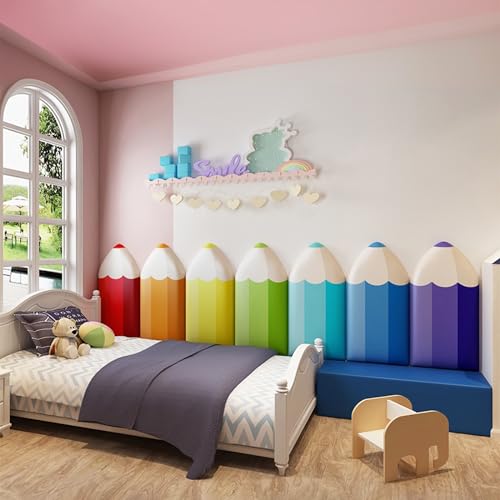 3D Anti-Collision Wall Padding, 4pcs Pencil Shaped Upholstered Wall Panels, Peel and Stick Headboard, Playroom Decor Wall Padded, Nursery Sensory Wall Stickers (Green, 4)