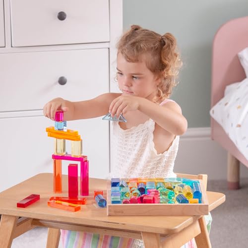 tickit Wooden Building Blocks & Crystal Gem Cubes Construction Set with Storage Tray – Mixed Shape Blocks for Stacking, Balance, Architecture, Small World & Creative Play