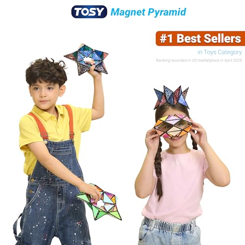 TOSY Magnet Pyramid Glow - 1 Cube Transforms into 1 Billion Shapes, 12 pieces, 243 Magnets, Glowing, Holographic Design Magnet Tiles Creative Puzzle STEM/STEAM Toy