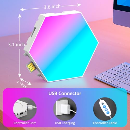 Kangtaixin Hexagon LED Lights – 8 Pack Hex Wall Light RGB Gaming Panels, Hexagonal Smart Light Sync to Music for Room Decor, Bar, Gaming Setup, Bedroom Wall