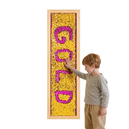 Sequin Sensory Wall Frame-39"x12" Flip Sequin Fabric Sensory Panel for Kids - Reversible Wall-Mounted Sequin Board with Multiple Color Options for Sensory Room, Therapy & Home (Rose + Gold)