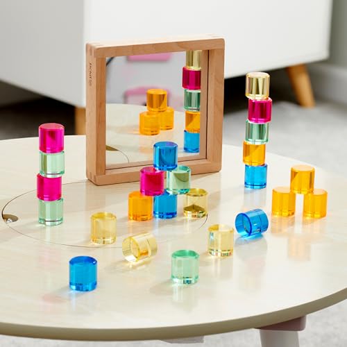 tickit Crystal Colour Gem Circles Play Set with Wooden Mirror Tray – 100 Acrylic Gems for Colour Sorting, Counting, Pattern Making, Reflection Play, Early Maths & Creative Learning