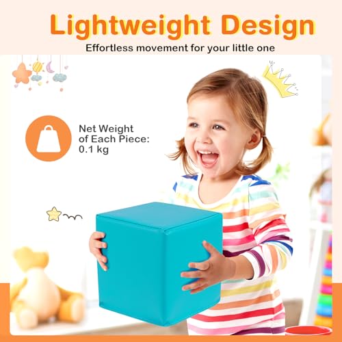 COSTWAY 12Pcs Soft Play Foam Blocks, 14x14cm Soft Building Stacking Cubes, Indoor Construction Learning Toys for Baby Toddler Kid (Warm Colour)