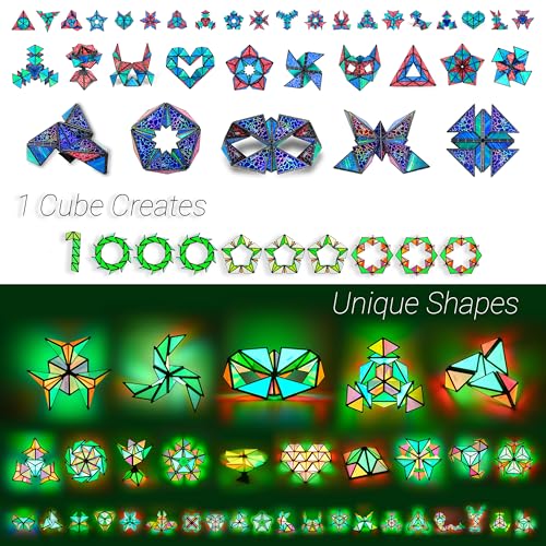 TOSY Magnet Pyramid Glow - 1 Cube Transforms into 1 Billion Shapes, 12 pieces, 243 Magnets, Glowing, Holographic Design Magnet Tiles Creative Puzzle STEM/STEAM Toy