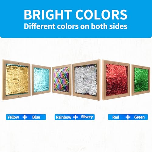 3 Packs Wall-Mounted Sequin Sensory Wall, 14''x14'' Reversible Sequin Sensory Panel with Solid Wood Frame, Early Learning & Development, Ideal for Sensory Rooms, Therapy, Education, and Home Use