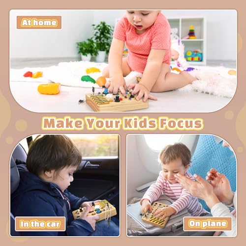 Montessori Busy Board 2 Year Old, Fidget Board with 19 LED Lights, Wooden Sensory Toys