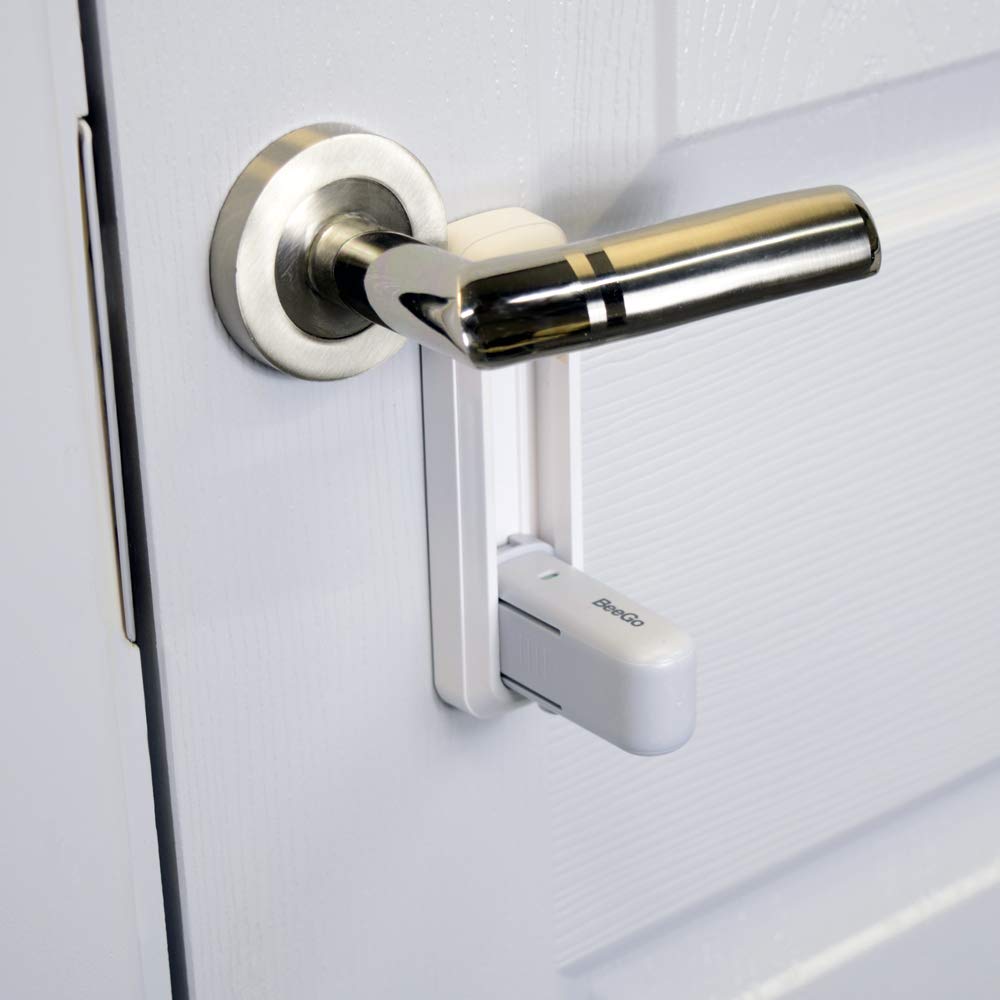 BeeGo Door Lever Locks (2 Pack) – Stick On Door Lock Without Drilling | Door Security with 3M VHB Adhesive for Home, Bedroom, Kitchen & Hotel Travel Safety