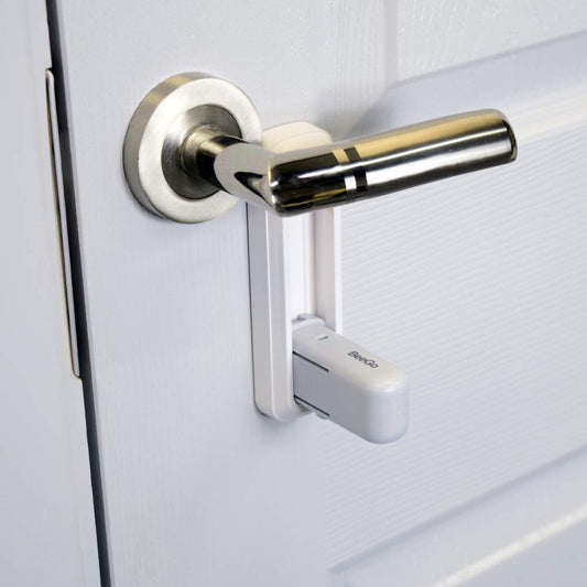 BeeGo Door Lever Locks (2 Pack) – Stick On Door Lock Without Drilling | Door Security with 3M VHB Adhesive for Home, Bedroom, Kitchen & Hotel Travel Safety