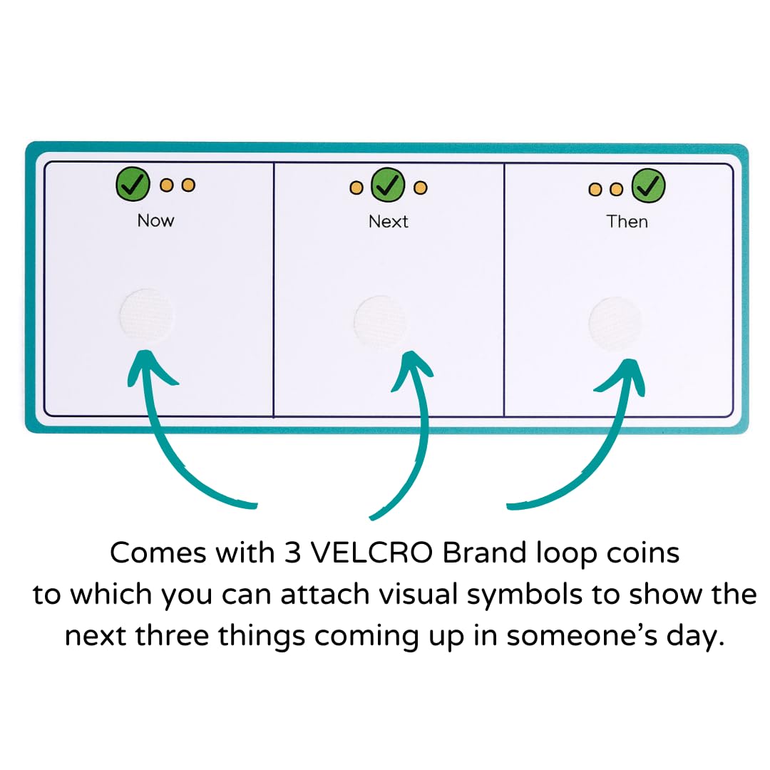 Now, Next and Then Board with hook coins to support visual communication, routine, transition for autism, adhd, speech and language, learning difficulties, preschoolers and early years.