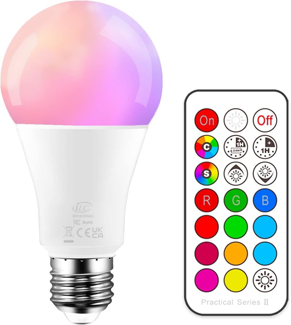 iLC Colour Changing Light Bulb E27 Edison Screw A19, 70 Watt Equivalent, Cool White 5700K