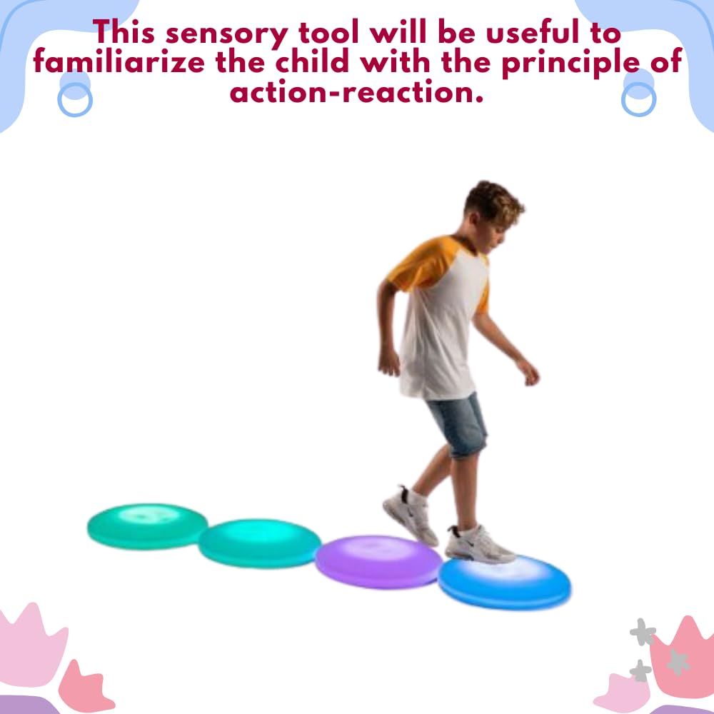 Playlearn 50cm Interactive Light Up Floor Tiles for Kids - Round Sensory Tiles for Anxiety OCD ADHD ADD - Sensory Room Equipment