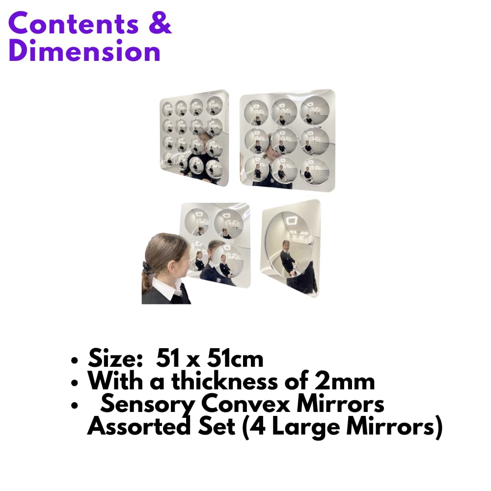 Playlearn Set of 4 Sensory Convex Bubble Mirror for Wall-51x51cm Sensory Room Equipment Domed Acrylic