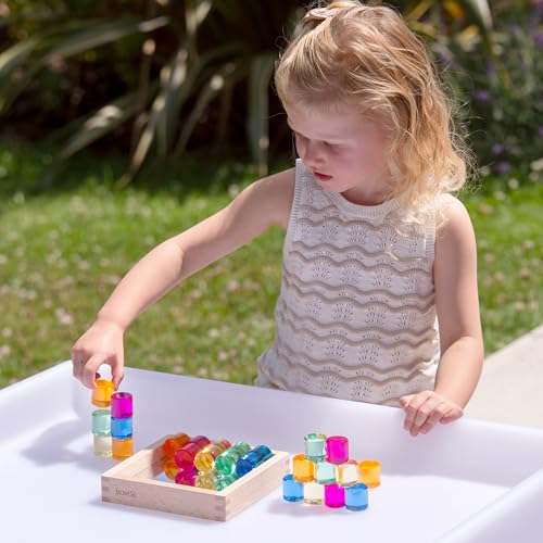 tickit Crystal Colour Gem Circles Play Set with Wooden Mirror Tray – 100 Acrylic Gems for Colour Sorting, Counting, Pattern Making, Reflection Play, Early Maths & Creative Learning