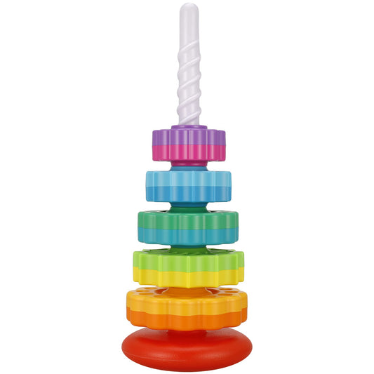 FRIUSATE Spinning Stacking Toys, Baby Sensory Spin Gears Stacking Rings Toy, Rainbow