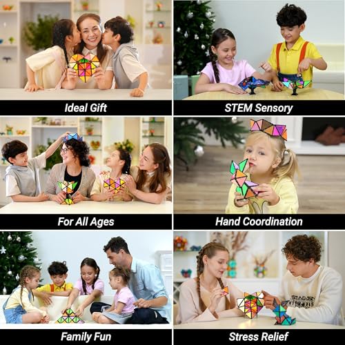 TOSY Magnet Pyramid Glow - 1 Cube Transforms into 1 Billion Shapes, 12 pieces, 243 Magnets, Glowing, Holographic Design Magnet Tiles Creative Puzzle STEM/STEAM Toy