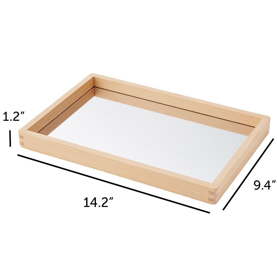 tickit Small Wooden Mirror Tray – Child-Sized Reflective Tray for Sensory Play, Imaginative Learning, and Speech Development, Durable Wooden Frame