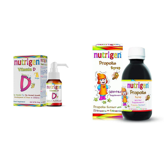 Winter Immunity Bundle - Nutrigen Vitamin D3 Drops 400 IU 20 mL + Nutrigen Propolis Syrup for Kids – Advanced Immune Support with Propolis, Vitamins, and Minerals 200 mL