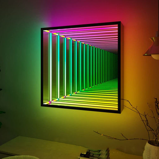 Infinity Mirror Tunnel Lamp, Single-Sided LED 3D Mirror Night Light, Sensory Infinity Light
