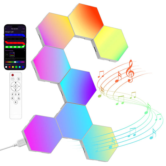 Kangtaixin Hexagon LED Lights – 8 Pack Hex Wall Light RGB Gaming Panels, Hexagonal Smart Light Sync to Music for Room Decor, Bar, Gaming Setup, Bedroom Wall