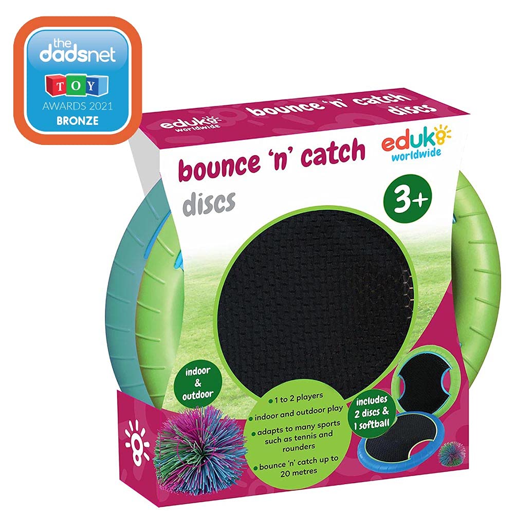 Eduk8 Bounce n Catch Disc Game - Fun Playtime for Children Indoor or Outdoor | Set of 2 with Soft/Fuzzee Ball