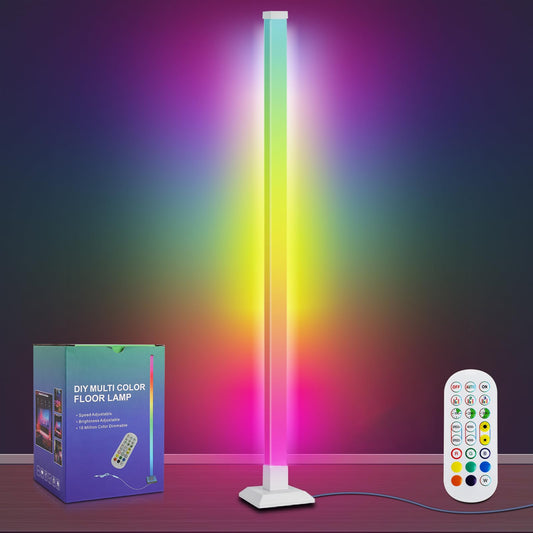 HOMELYLIFE LED Floor Lamp, 59" RGB Corner Lamp Remote Control with 16 Million Colors and Multicolour Scene Modes, Music Sync, Corner Floor Light for Living Room, Bedroom