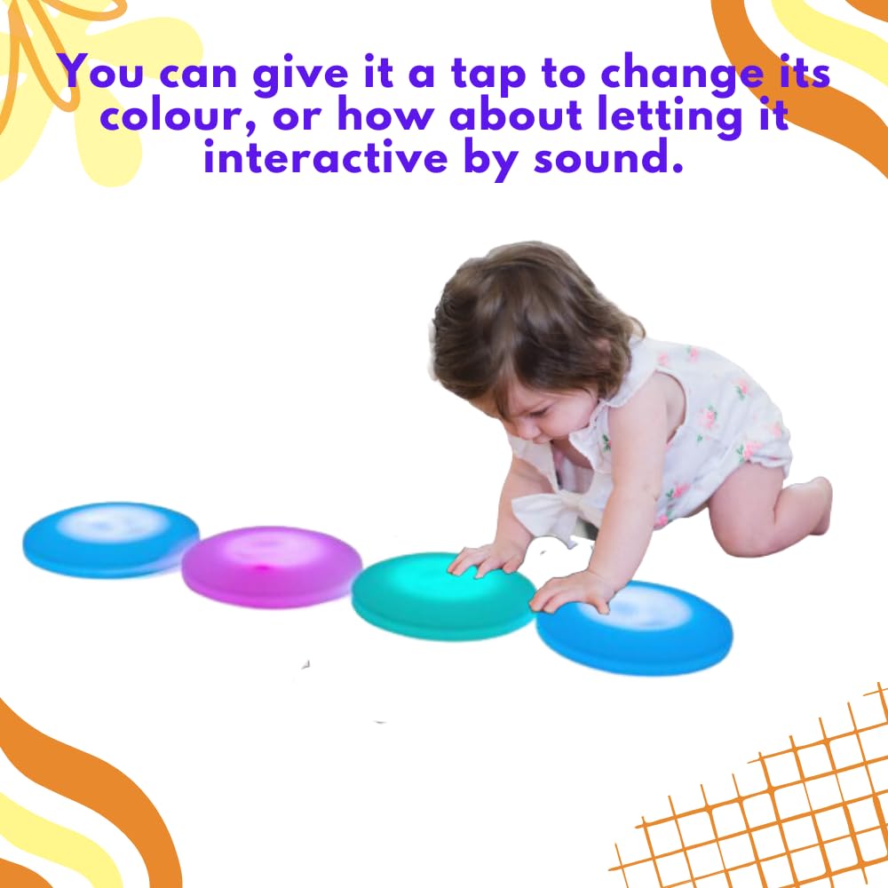 Playlearn 50cm Interactive Light Up Floor Tiles for Kids - Round Sensory Tiles for Anxiety OCD ADHD ADD - Sensory Room Equipment