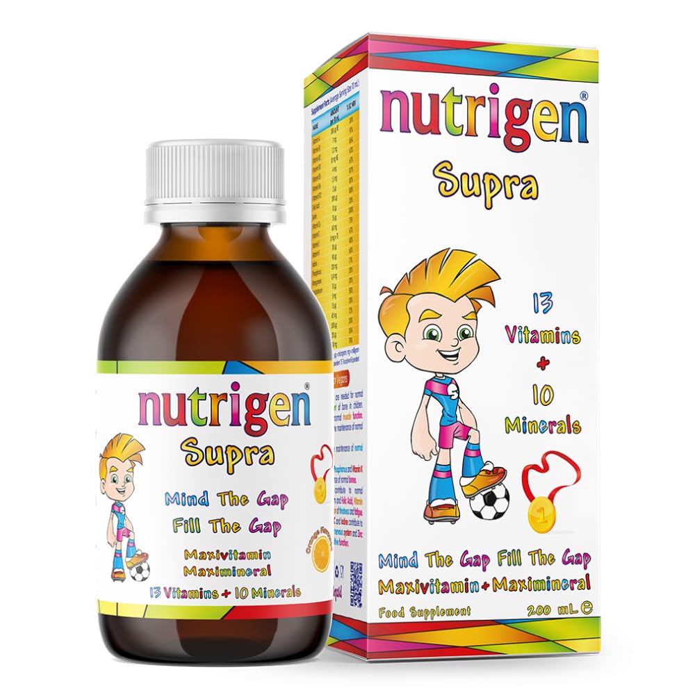 Nutrigen Supra Multivitamin & Mineral Orange Flavoured Liquid for Kids – 13 Vitamins & 10 Minerals, Fills Micronutrient Gap, Supports Growth, Immunity, and Mental Performance, 200mL