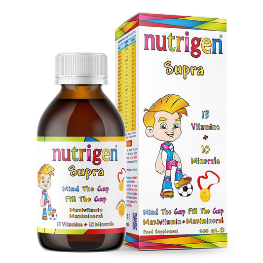 Nutrigen Supra Multivitamin & Mineral Orange Flavoured Liquid for Kids – 13 Vitamins & 10 Minerals, Fills Micronutrient Gap, Supports Growth, Immunity, and Mental Performance, 200mL