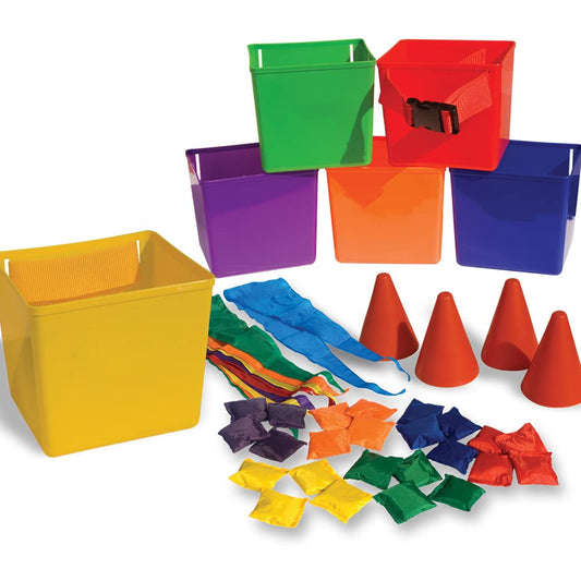 Eduk8 Bucket Dash Bean Bag Tag – Touch Rugby Game Co-ordination Balance Exercise Equipment Gladiators 3 4 5 6 + years old