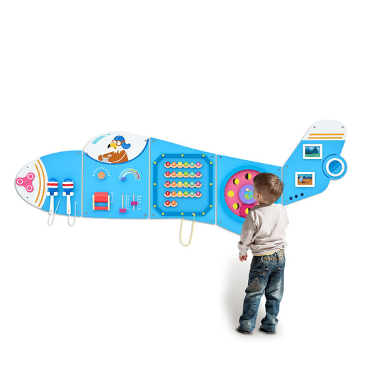 Monläurd® Wooden Airplane Activity Wall Panel for kids, Sensory Wall Toy, Activity Cube, Wall Toys for Toddlers 1-3, Daycare Furniture, Montessori Busy Board