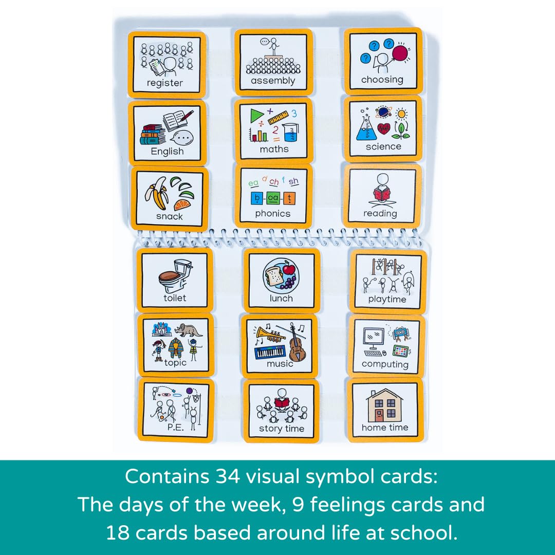 Communication Book with 6 visual communication resources and 34 removable pecs cards visual symbols to support communication, routine and transition - Suitable for autism, adhd (School)