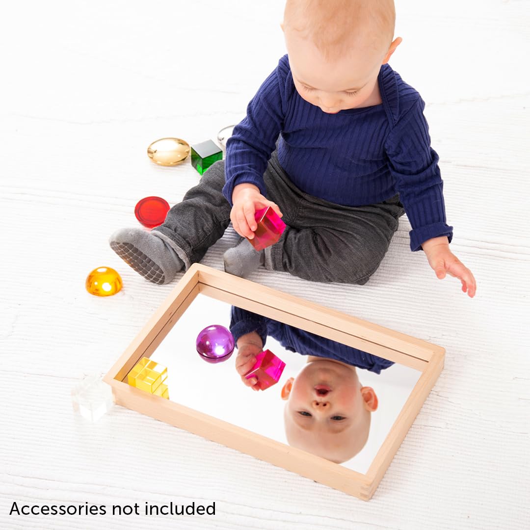 tickit Small Wooden Mirror Tray – Child-Sized Reflective Tray for Sensory Play, Imaginative Learning, and Speech Development, Durable Wooden Frame