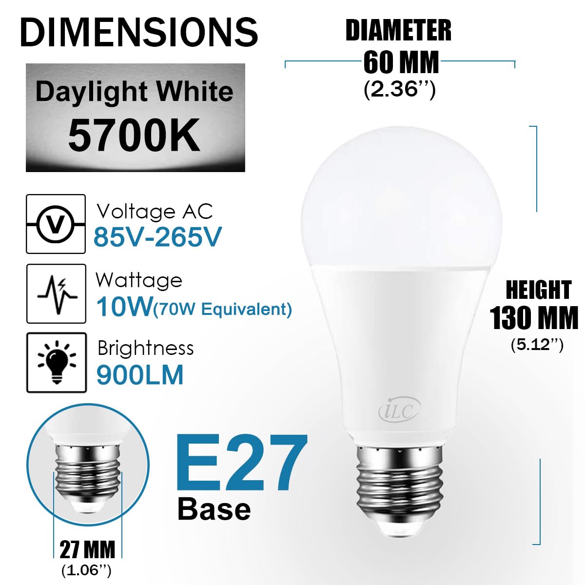 iLC Colour Changing Light Bulb E27 Edison Screw A19, 70 Watt Equivalent, Cool White 5700K