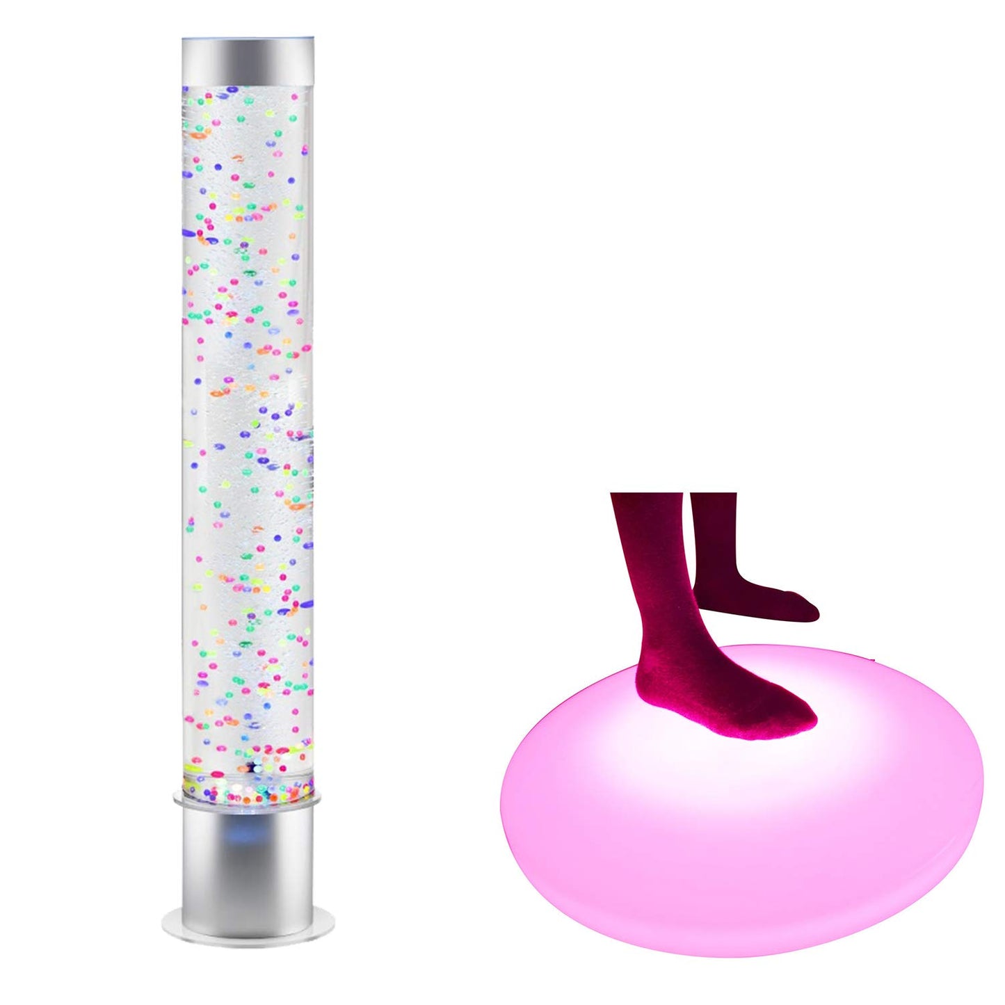 Bubble Tube Tank with Remote Control Night Mood Light Aquarium & Round Interactive LED Light Up Floor Tile White Plastic Surface