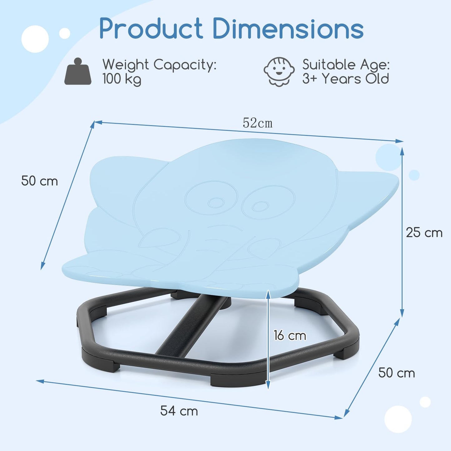 COSTWAY Kids Sensory Swivel Chair, 360° Spinning Seat with Non-Slip Metal Base, Indoor Outdoor Toddler Sit and Spin Wobble Chair Sensory Toys for Autistic