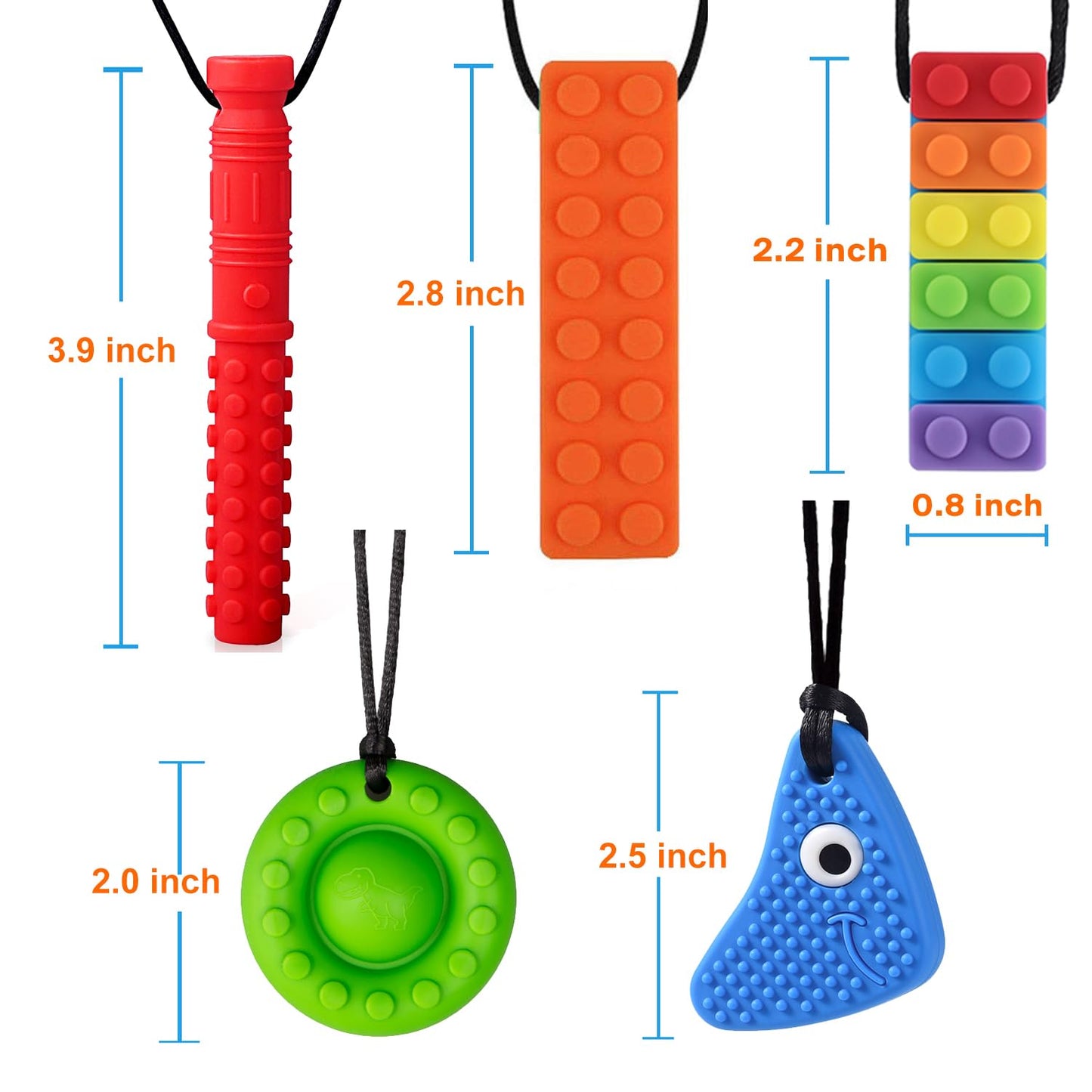 Chew Necklaces for Sensory Kids 5 Pcs Chewing Pendant Sensory Chewy Toys for Autism Girls and Boys, ADHD Toddler, Adult
