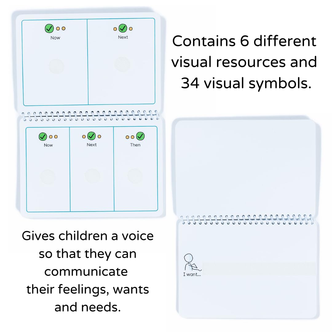 Communication Book with 6 visual communication resources and 34 removable pecs cards visual symbols to support communication, routine and transition - Suitable for autism, adhd (Children)